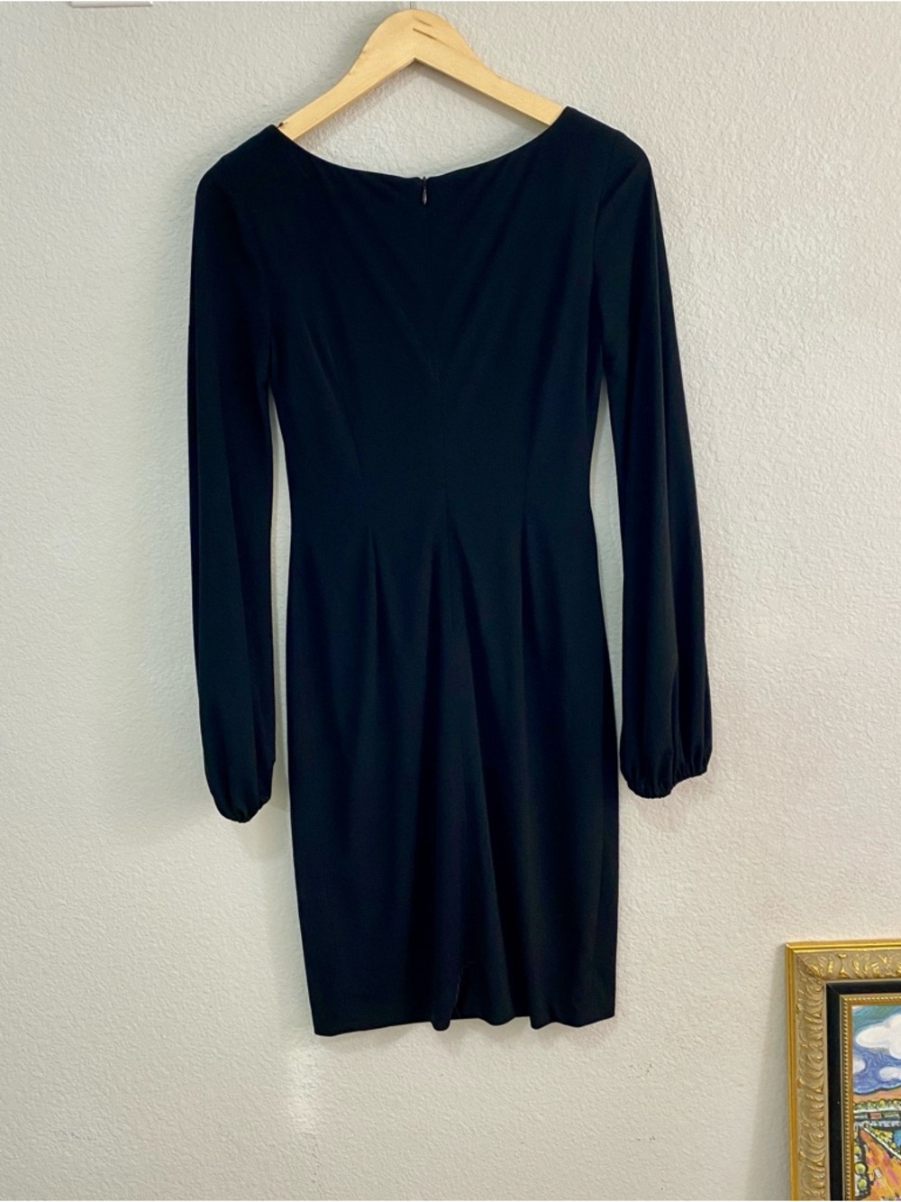 David Meister Black Bishop Sleeve Sheath Dress Square Neck Sz 2 Quiet Luxury - Picture 5 of 7